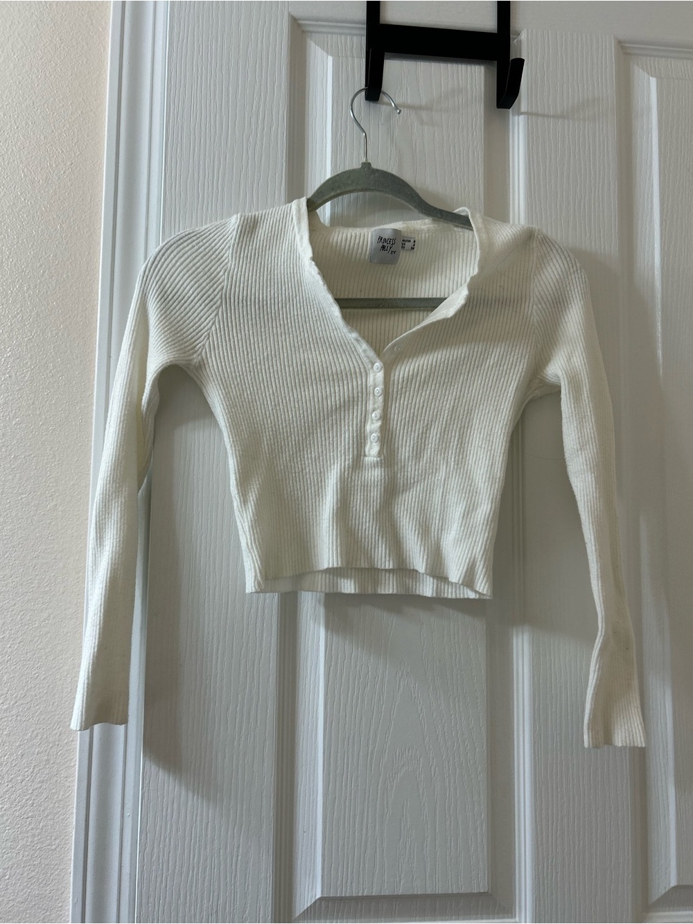 Princess Polly Off-White Ribbed Henley Crop Top